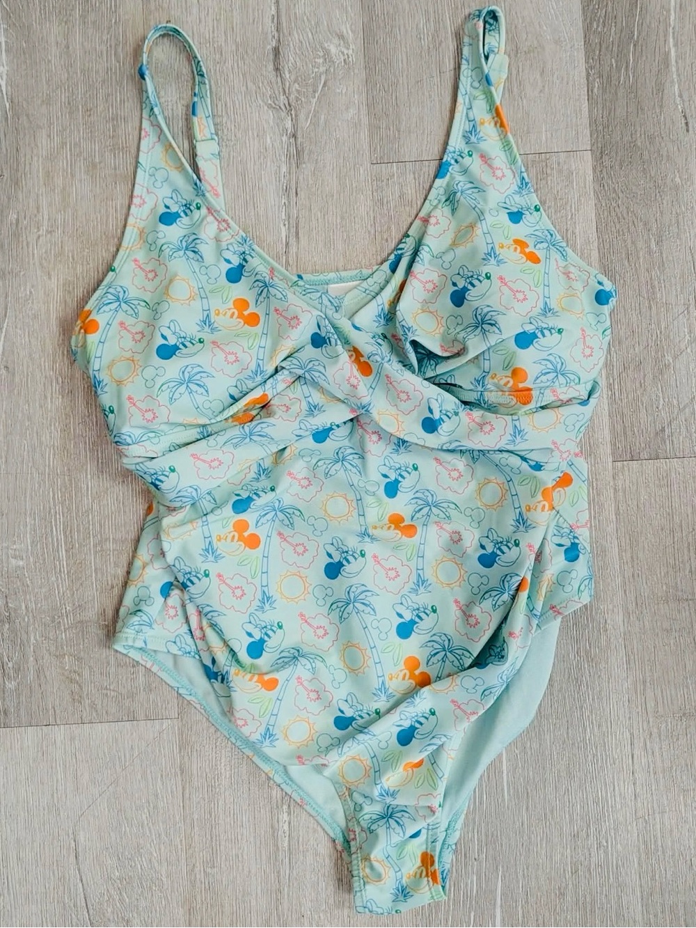 Disney Mint Green Mickey & Minnie Mouse Tropical One Piece Swimsuit - Size XL